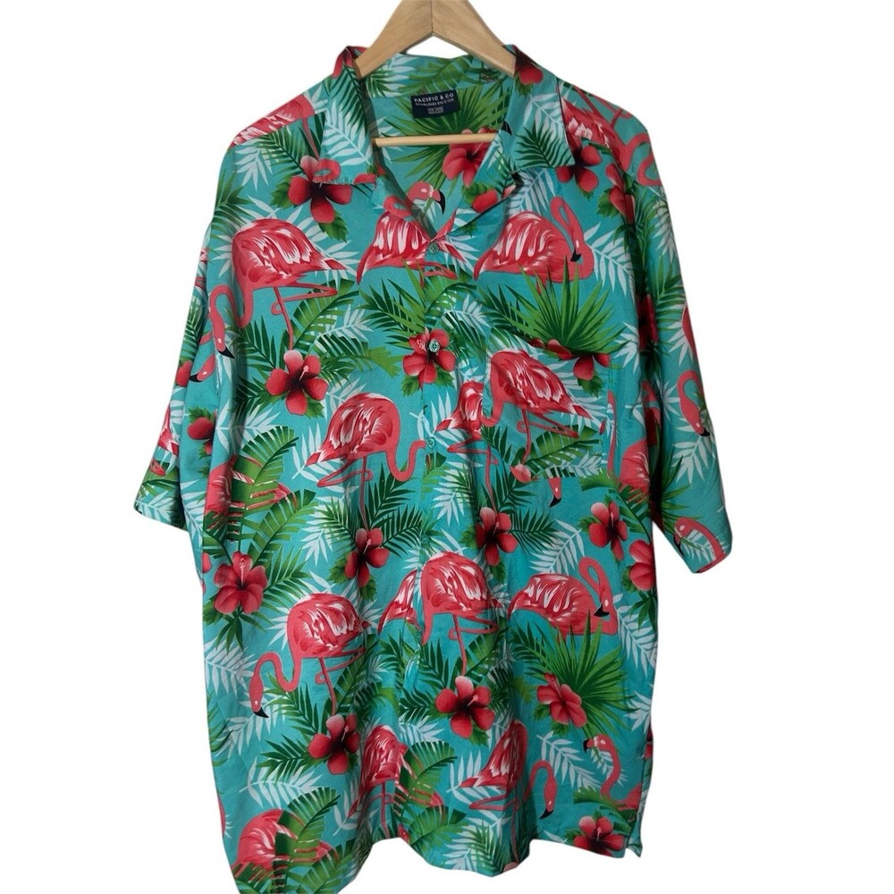 Pacific & Co Mens Short Sleeve Floral Flamingo Button Down Shirt - Size XXL